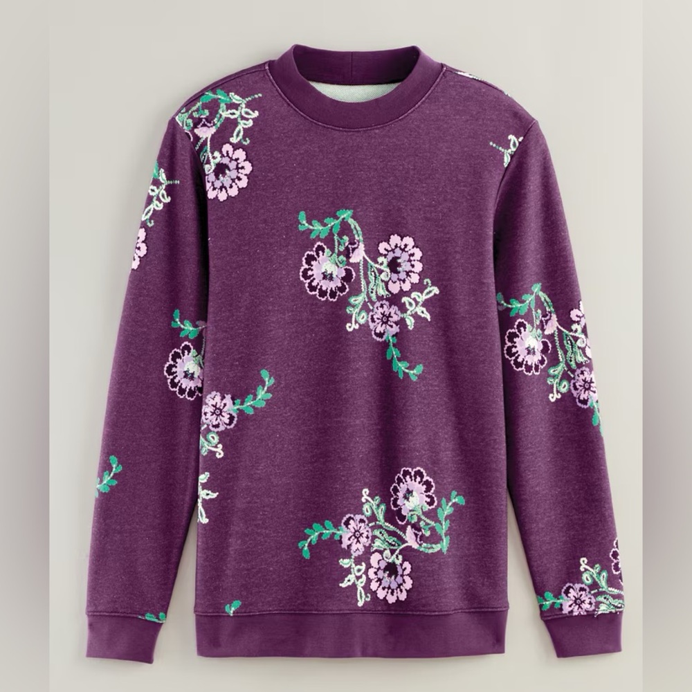 NEW Blair Top Sweatshirt PETITE LARGE Purple Floral Pull Over PL